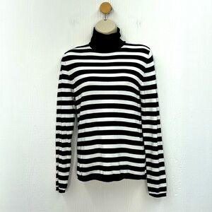 Zara - Black And White Stripe Soft Turtleneck Lightweight Sweater Size Large